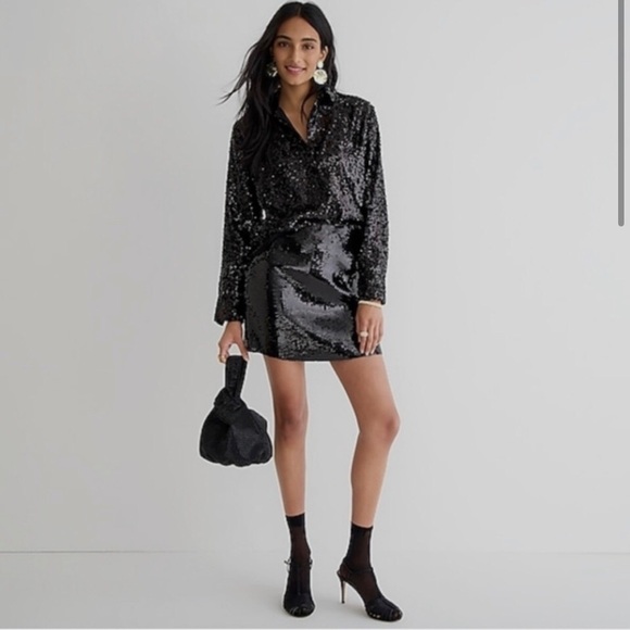 J.Crew Black Sequin Skirt. Embellished Black Skirt For Formal-Event - Picture 6 of 15